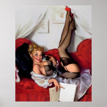 Rétro fille vintage de pin-up de téléphone de Gil  Posters
