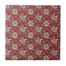 Rétro floral rouge carreau