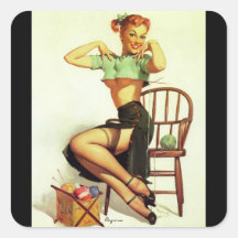 Rétro Gil vintage Elvgren tricotant le Pin vers le Autocollants