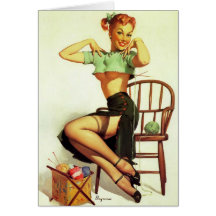 Rétro Gil vintage Elvgren tricotant le Pin vers le Carte De Vœux