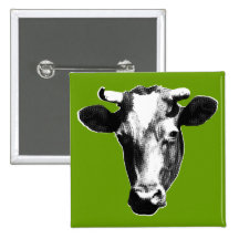 Rétro graphique noir et blanc de vache pin's avec agrafe