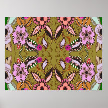 Retro Ladybugs & Stitched Flower Pattern Print