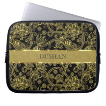 Rétro monogramme floral de Remous-Coutume d'or Housses Ordinateur