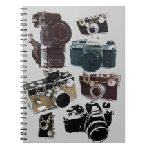 Rétro motif grunge vintage d'appareils-photo carnet à spirale