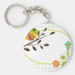 Rétro oiseau et fleurs porte-clef