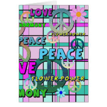 Rétro paix et plaid rose de flower power cartes de vœux
