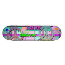 Rétro paix et plaid rose de flower power skateboards personnalisables