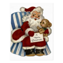 "Rétro Père Noël avec Noël d'ours de nounours" Carte Postale