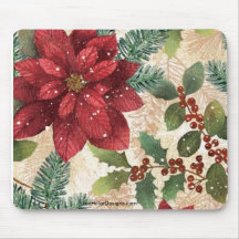 Rétro poinsettia Mousepad de Noël de les années 50 Tapis De Souris