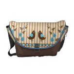 Rétro sac messenger rayé mignon avec des oiseaux besace