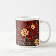 Rétro tasse abstraite de flocons de neige en rouge