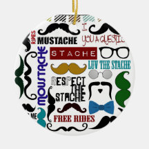 Retro Trendy Mustache Montage Christmas Tree Ornament