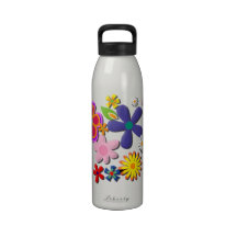 Rétro vecteur floral de flower power bouteilles d'eau réutilisables