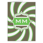 Rétro vert de chaux en spirale de monogramme brun  cartes de vœux