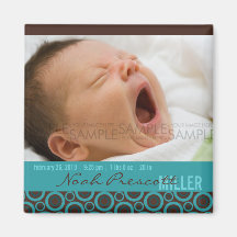 Rétros cercles turquoises • Faire-part de bébé Magnets Pour Réfrigérateur