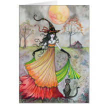 Rêverie d'automne de carte de chat de sorcière de 