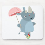 Rhinocéros mignon avec le parapluie sur le monocyc tapis de souris
