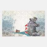 Rhinocéros vintage autocollant en rectangle