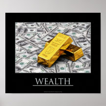 Richesse - lingots d'or et notes du dollar affiche