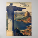 Rio de Janeiro vintage, le Christ la statue de réd Affiche