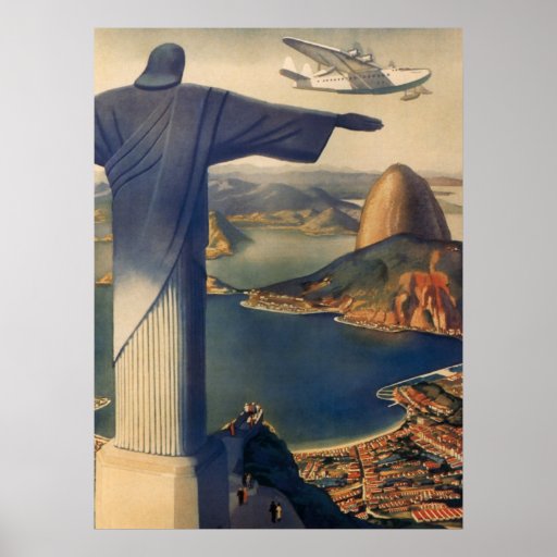 Rio de Janeiro vintage, le Christ la statue de réd Affiche