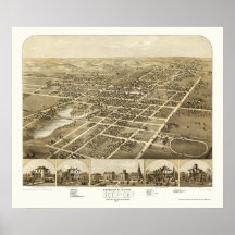 Ripon, carte panoramique de WI - 1867 Affiche