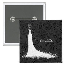 Robe de mariage et dentelle noires et blanches de  pin's avec agrafe