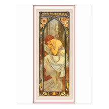 Robe femelle de dame d'affiche d'art déco de Mucha Cartes Postales