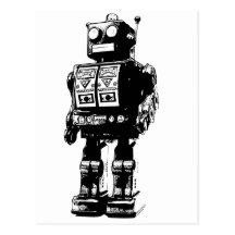 Robot vintage noir et blanc carte postale