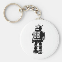 Robot vintage noir et blanc porte-clef