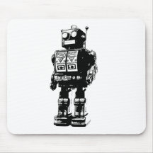 Robot vintage noir et blanc tapis de souris
