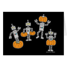 Robots et citrouilles carte de vœux