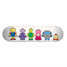Robots mignons de bande dessinée planches à roulettes
