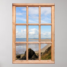 Roches et vue de mer d'une fenêtre posters
