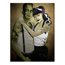 Rockabilly Frank et jeune mariée Carte Postale