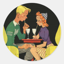 Romance vintage, ados dans l'amour au magasin de s autocollant
