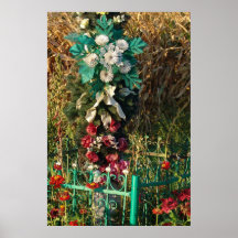Romania, Wayside shrine base, with plastic flowers Poster