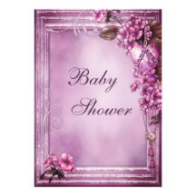 Romantic Heart & Flowers Frame Baby Shower Personalized Invitation