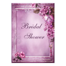 Romantic Heart & Flowers Frame Bridal Shower Custom Invites