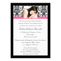 Rosa et noir de damassé de Quinceanera Fushcia Invitations Personnalisées