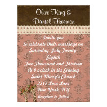 Rosa Giraffes Pink Glitzy Wedding Invitation invitations