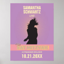 Rose Affiche-Pourpre de bat mitzvah de vedette du 