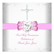 Rose blanc de première sainte communion de fille invitations personnalisées