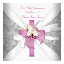 Rose blanc de première sainte communion de fille invitation