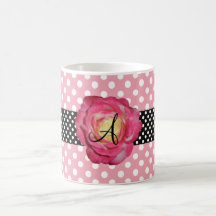 Rose blanc rose de rose de monogramme de pois mug à café