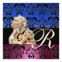 ROSE, BLEU, NOIR, POURPRE, MONOGRAMME DE BIJOU DE  CARTON D'INVITATION