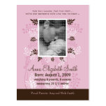 Rose de faire-part de naissance de bébé avec la fo cartes postales