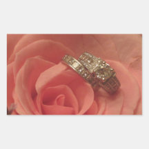 Rose de rose avec des anneaux de mariage sticker en rectangle