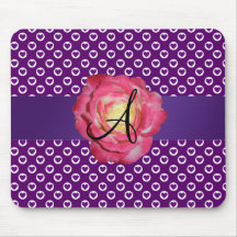 Rose de rose de monogramme de pois de coeur pourpr tapis de souris