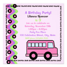 Rose de roues d'autobus scolaire invitations personnalisées